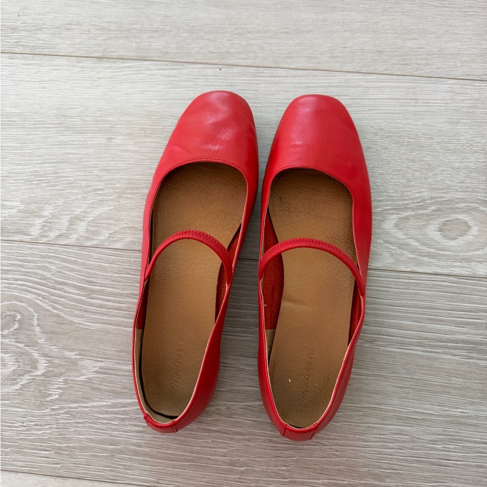 Madewell Greta Red Leather Mary Jane Ballet Flats - Picture 4 of 5